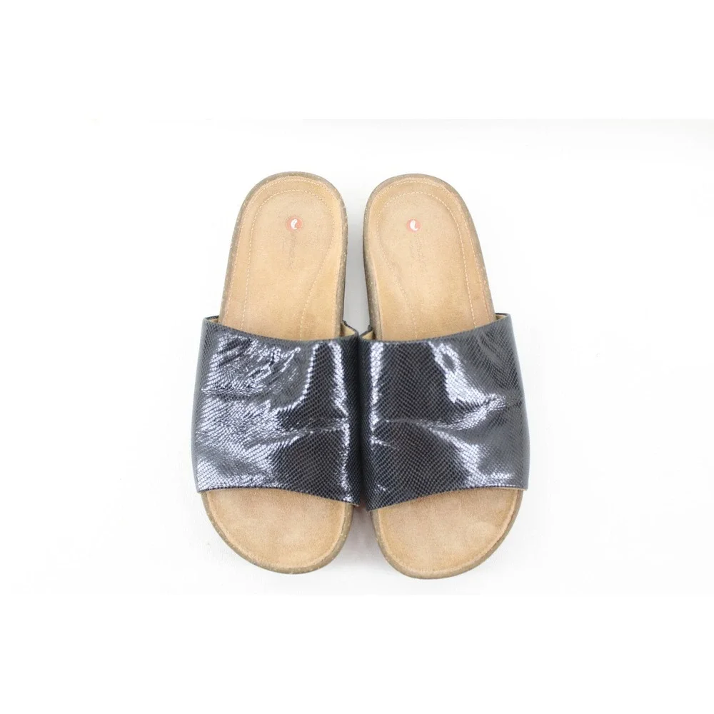 Unstructured by Clarks Womens Rosilla Hollis Slide Sandals Size 7 US Black Snake
